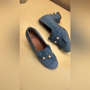 GIANNA MELANI MADE IN ITALY SUEDE LEATHER Dusty Blue Fringe shoes